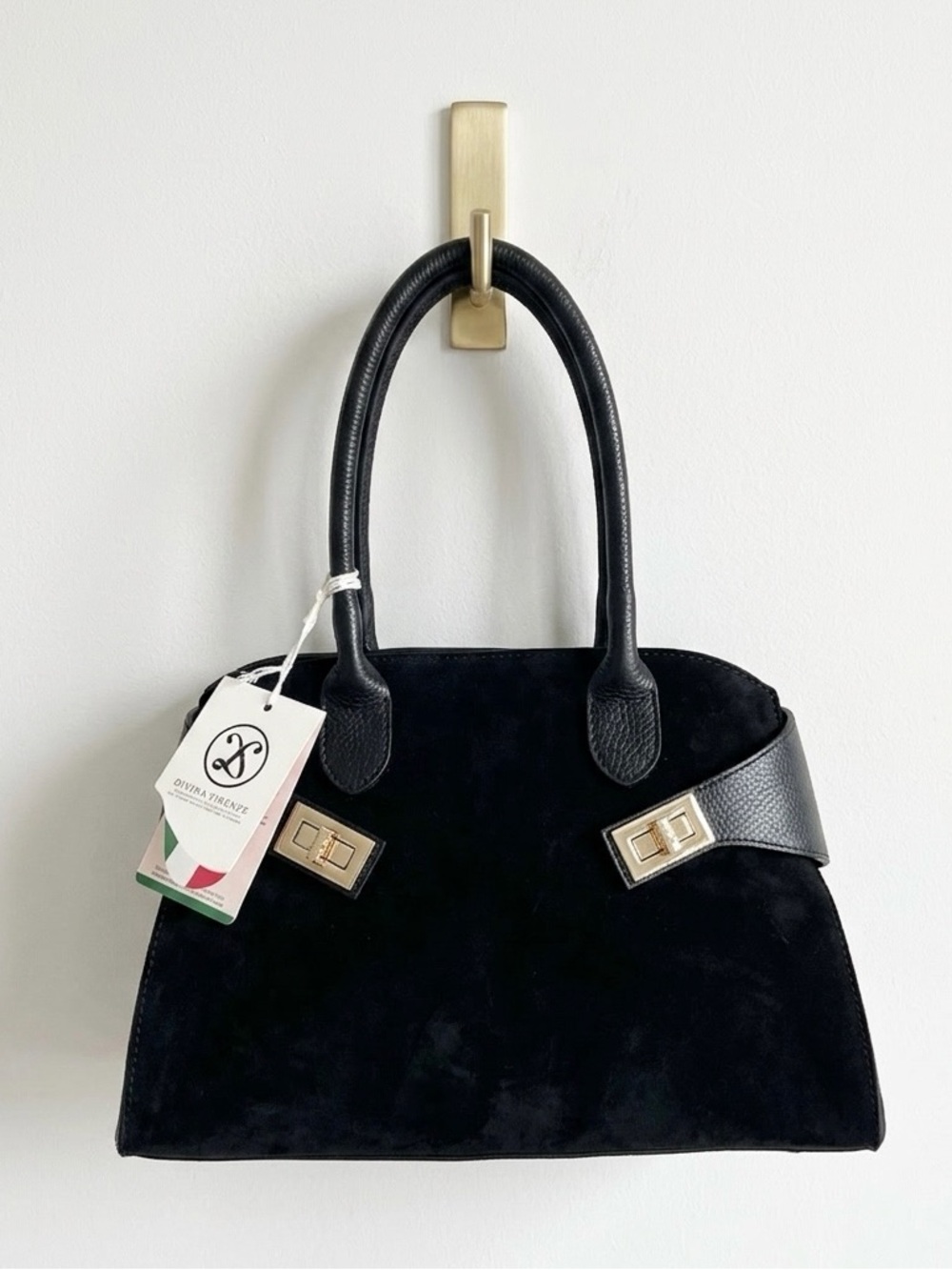 NWT Divina Firenze Suede & Leather Satchel with Structured Shape